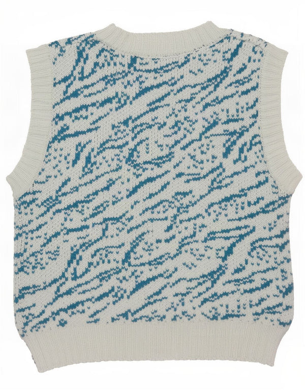 Zara Dame Grafisk Crop Vest Tank Top UK 12 Medium Blue Floral Cotton