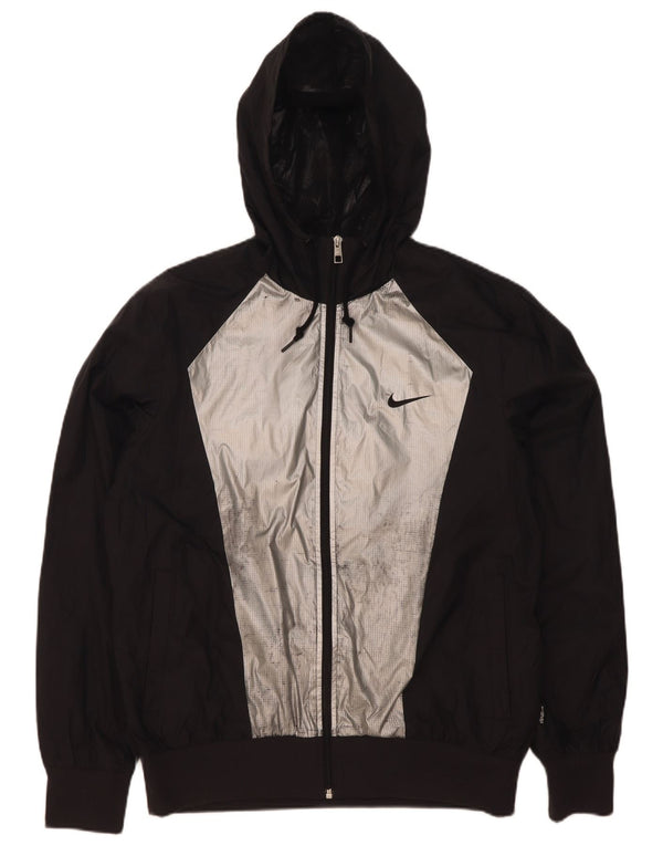 Nike Regnjakke med hætte til mænd UK 38 Medium Sort Colourblock Nylon