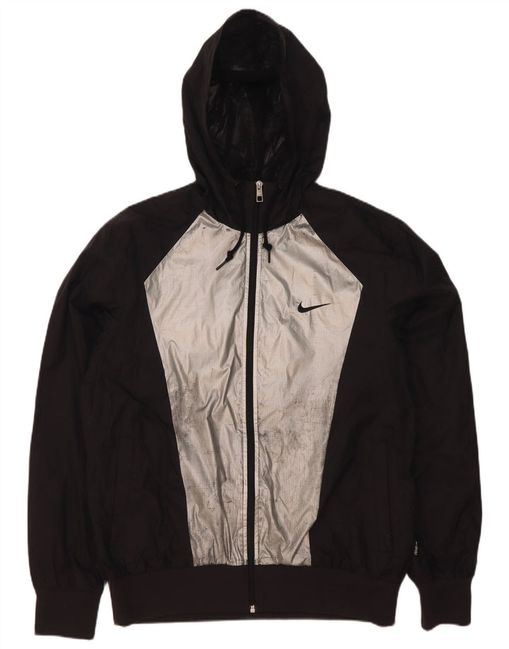Nike Regnjakke med hætte til mænd UK 38 Medium Sort Colourblock Nylon