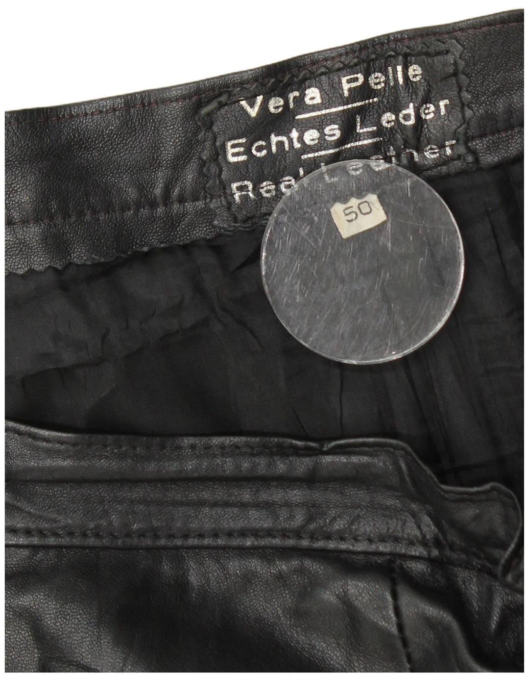 Vintage lædernederdel til kvinder IT 50 XL W32 sort læder