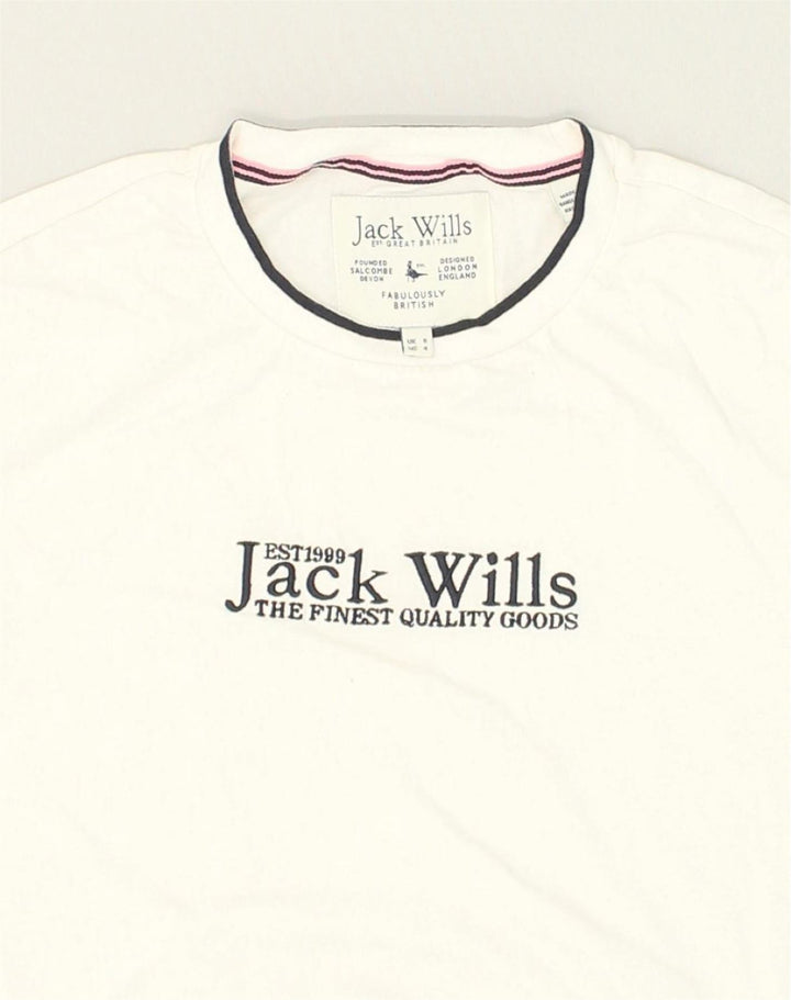 JACK WILLS Womens Graphic T-Shirt Top UK 8 Small White Cotton | Vintage Jack Wills | Thrift | Second-Hand Jack Wills | Used Clothing | Messina Hembry 