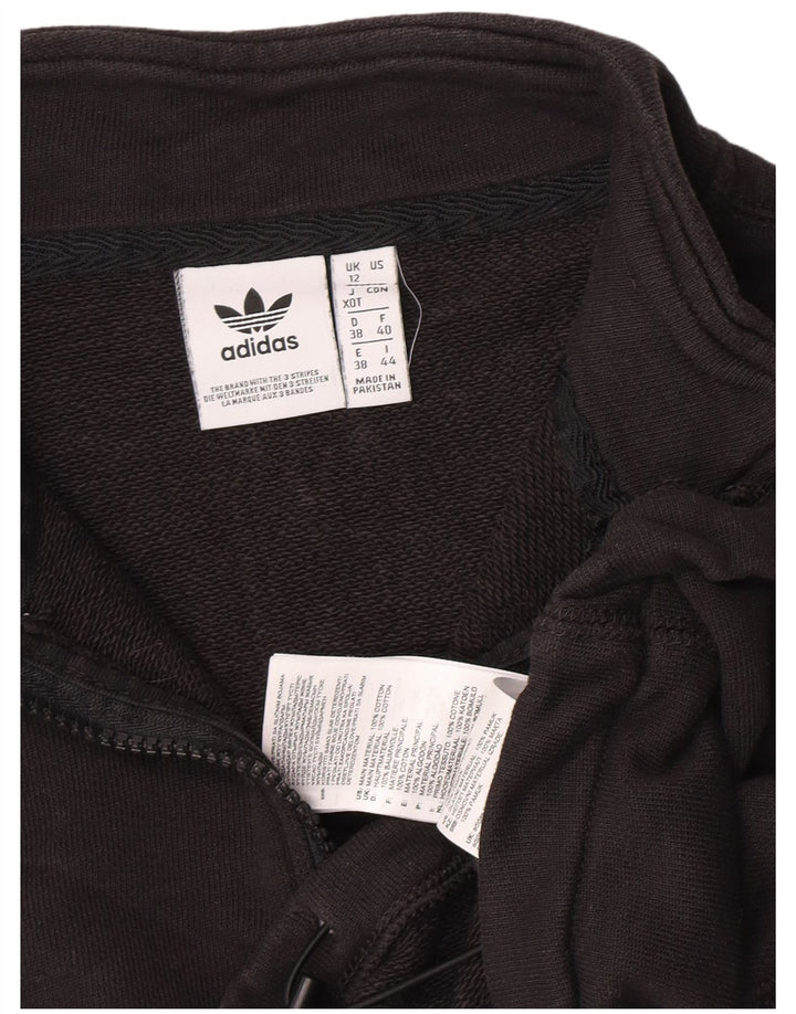 Adidas Dame Crop Zip Neck Sweatshirt Jumper UK 12 Medium Sort Bomuld
