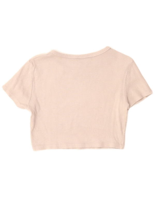 Zara Womens Crop Graphic T-Shirt Top UK 14 Large Grey Cotton