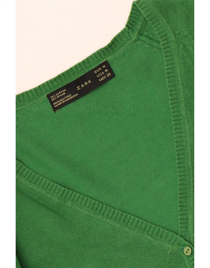 Zara Womens Crop Cardigan Sweater UK 12 Medium Green Bomuld