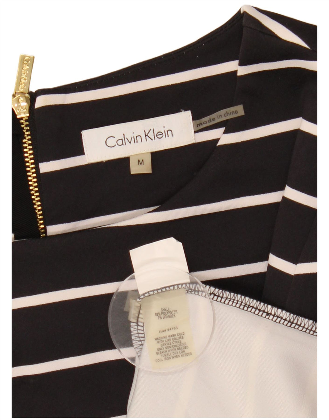 CALVIN KLEIN dametop 3/4 ærmer UK 14 medium sort stribet polyester
