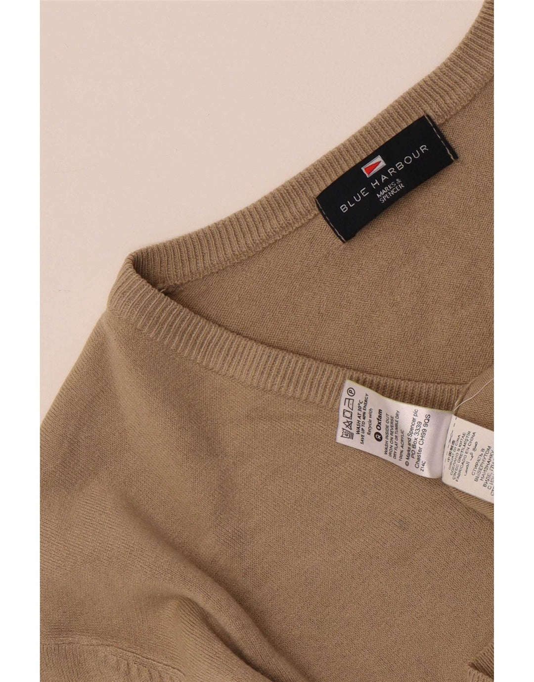 Marks & Spencer Herre Blue Harbor V-hals sweater XL Beige Akryl