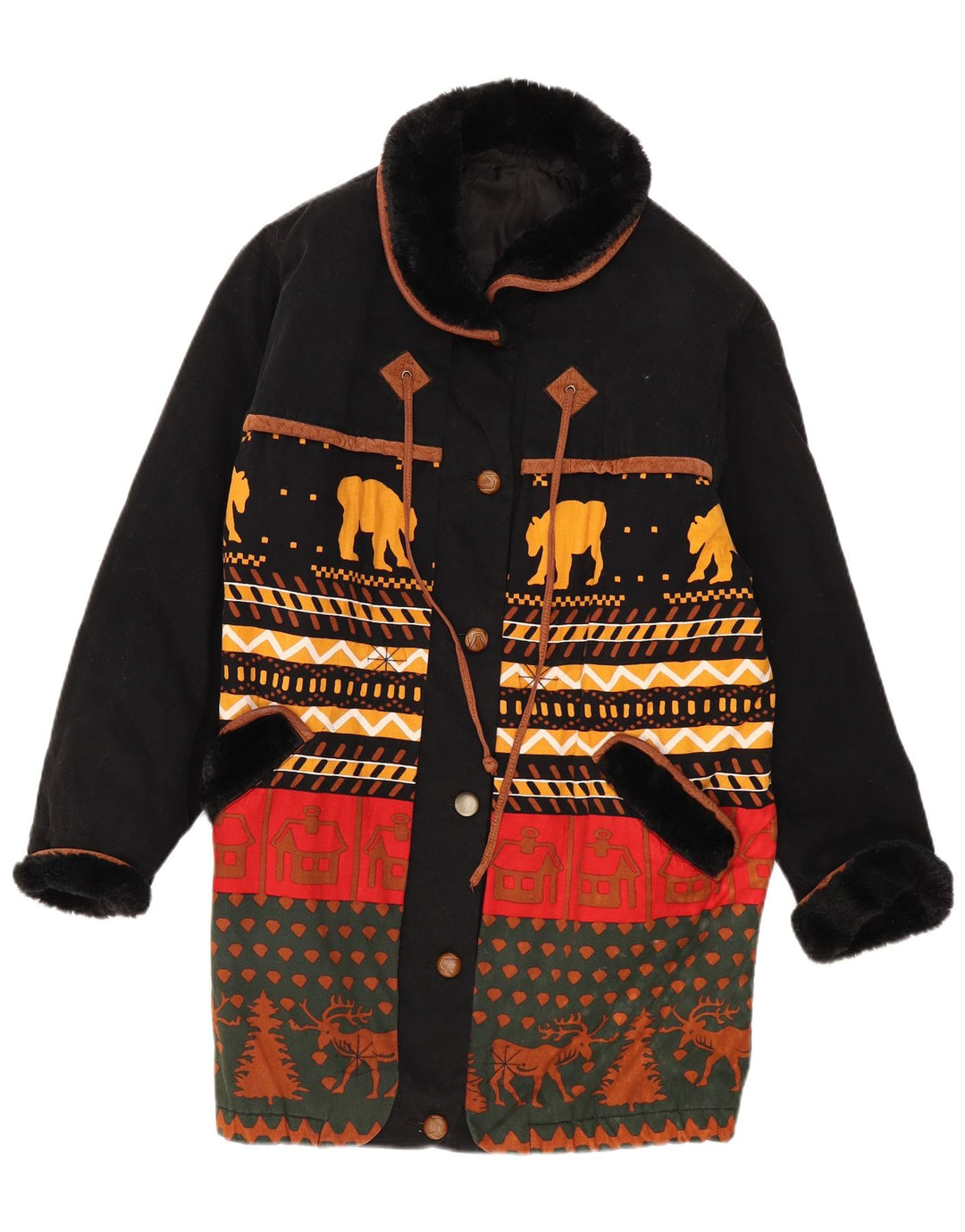 Ny hurtig dameoverfrakke UK 16 Large Black Fair Isle