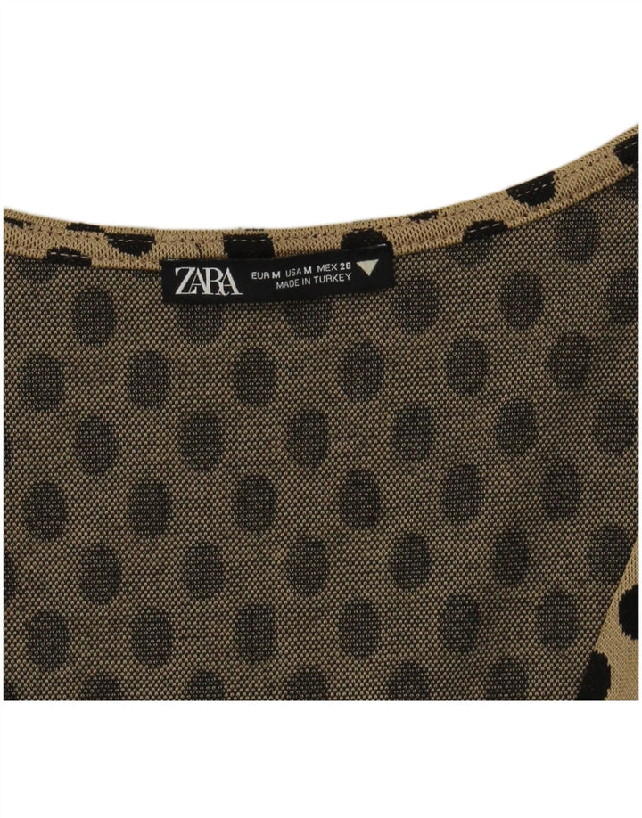 Zara Dame A-Line Kjole UK 12 Medium Beige Polka Dot