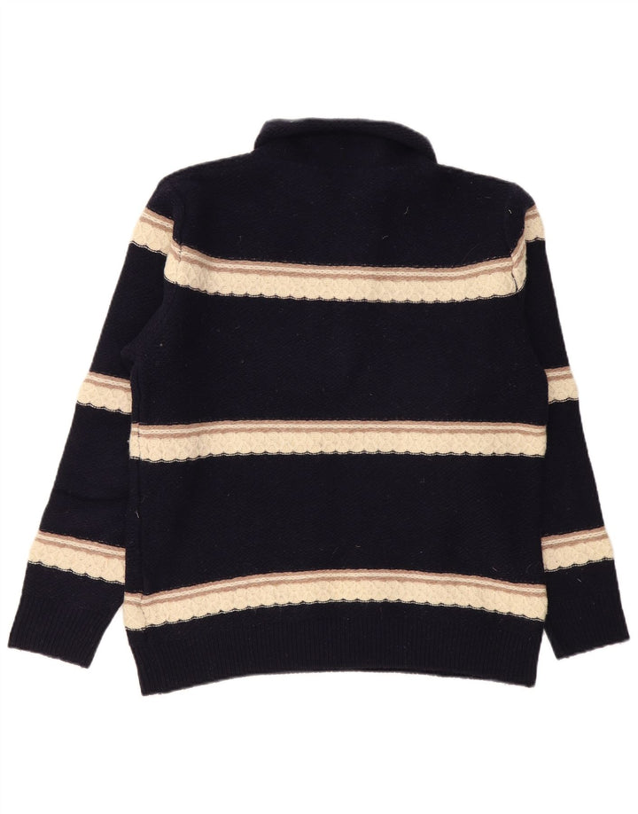 Kappa Herre Button Neck Jumper Sweater Medium Marineblå Stribet lammeuld