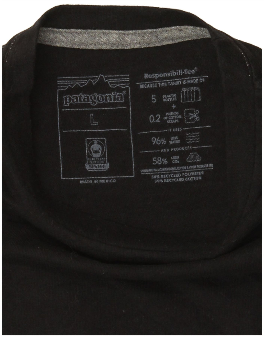 Patagonia Dame Grafisk T-Shirt Top UK 16 Stor Sort Polyester