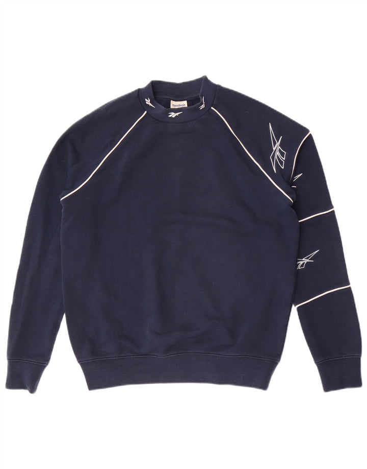 Reebok Dame Grafisk Oversized Sweatshirt Jumper UK 4/6 XS Navy Blue