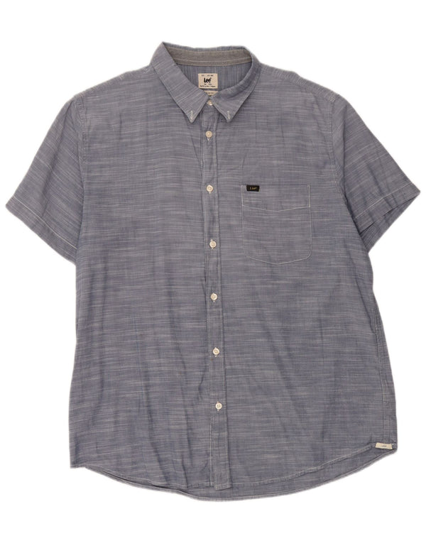 LEE Herre Regular Fit kortærmet skjorte 2XL blå bomuld