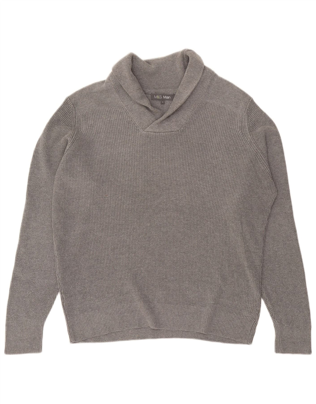 Marks & Spencer Herre Shawl Neck Jumper Sweater Stor Grå Bomuld