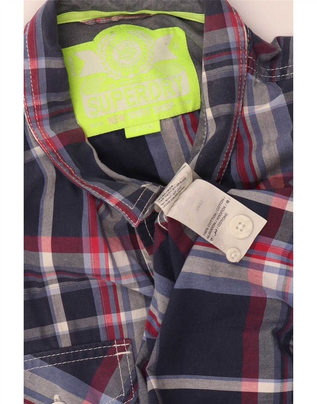 Superdry herreskjorte XL marineblå ternet bomuld