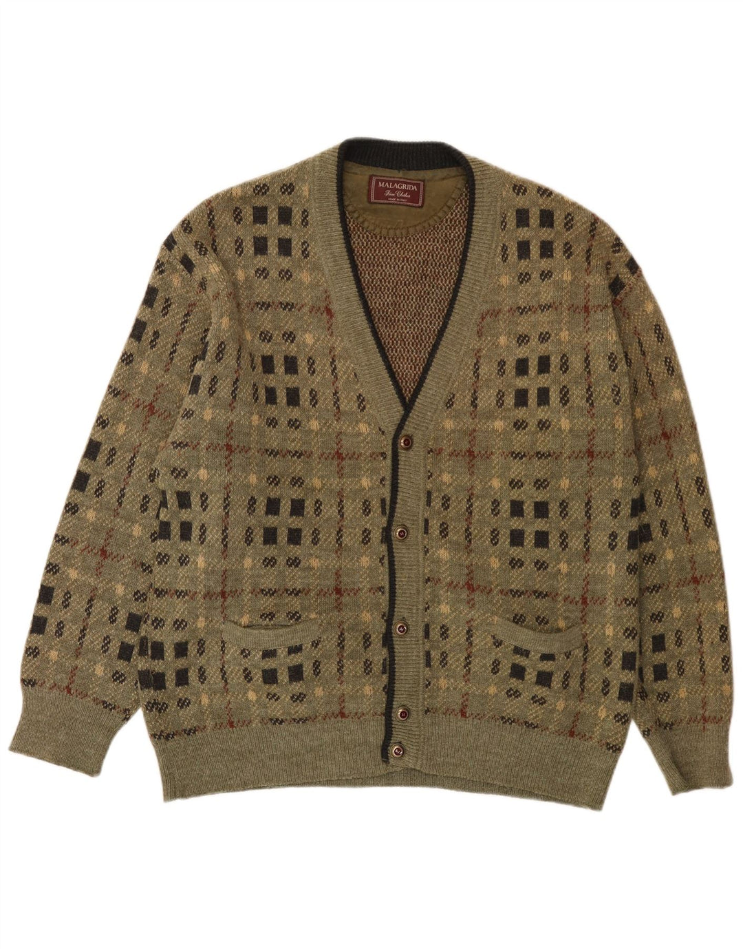 Malagrida Herre Cardigan Sweater Stor Khaki Geometrisk