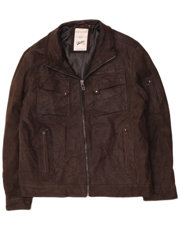 Angelo Litrico Herre Læderjakke UK 42 XL Brun Læder