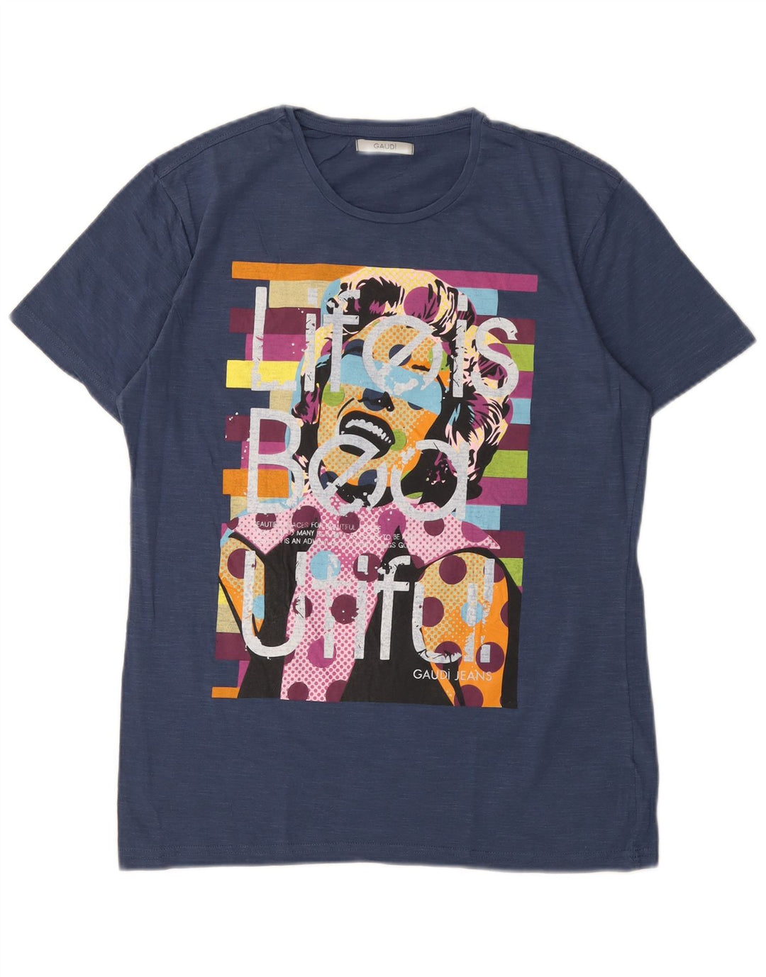 Gaudi Herre grafisk T-shirt Top Stor marineblå bomuld