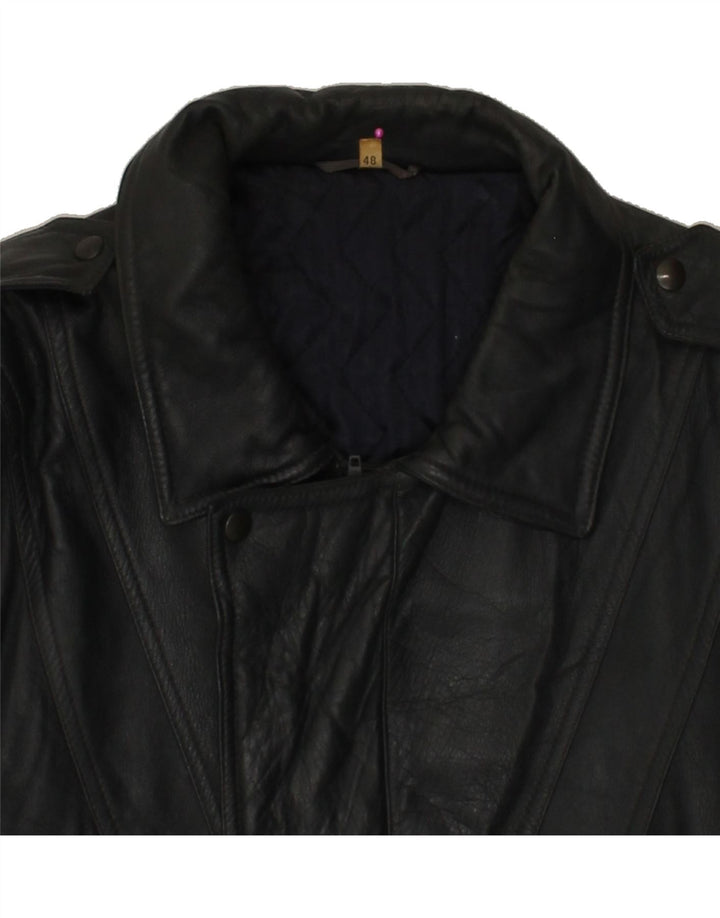 VINTAGE Mens Leather Coat IT 48 Medium Black Leather Vintage Vintage and Second-Hand Vintage from Messina Hembry 