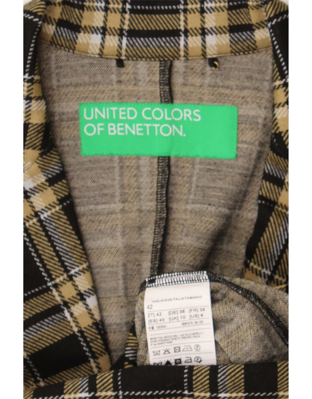 Benetton Dame 1 Knap Blazer Jacket UK 10 Lille sort ternet polyester