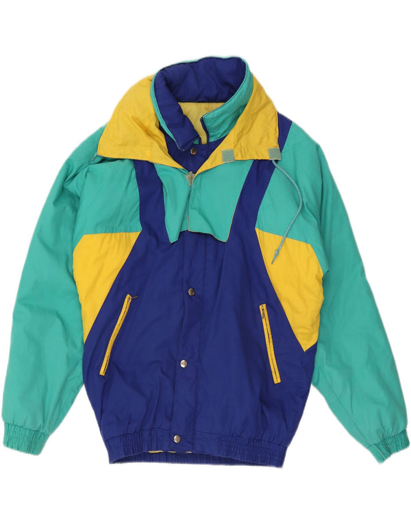 Vintage Skijakke med hætte til mænd UK 38 Medium Multicolored Colourblock