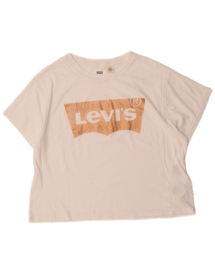 LEVI'S Womens Crop Oversized Graphic T-Shirt Top UK 10 Small White Cotton