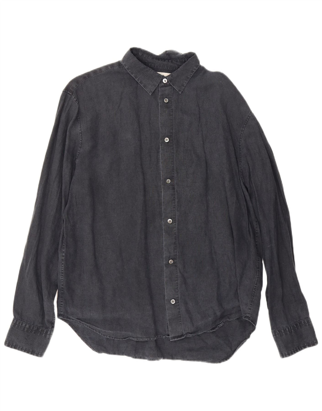 Cos Herre Relaxed Fit Shirt Medium Navy Blue Linen