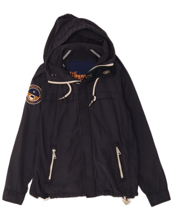 Superdry Windbreaker-jakke med hætte til mænd UK 42 XL marineblå bomuld