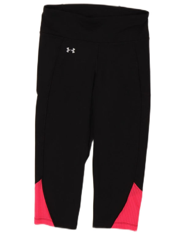 Under Armour Womens Heat Gear Capri Leggings UK 10 Small Black Colourblock