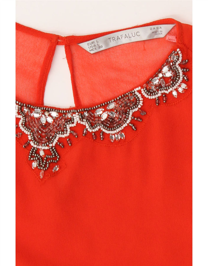 Zara Dame Langærmet Se Through Bluse Top UK 16 Large Orange