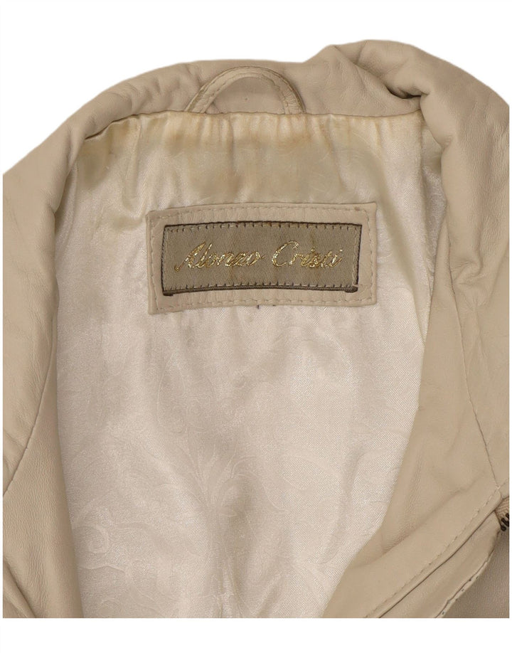 Vintage læderjakke til kvinder UK 14 Medium Beige Læder
