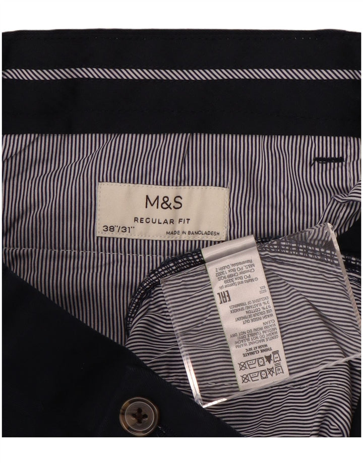 MARKS & SPENCER Herre Regular Fit Chinobukser W38 L31 Marineblå Bomuld