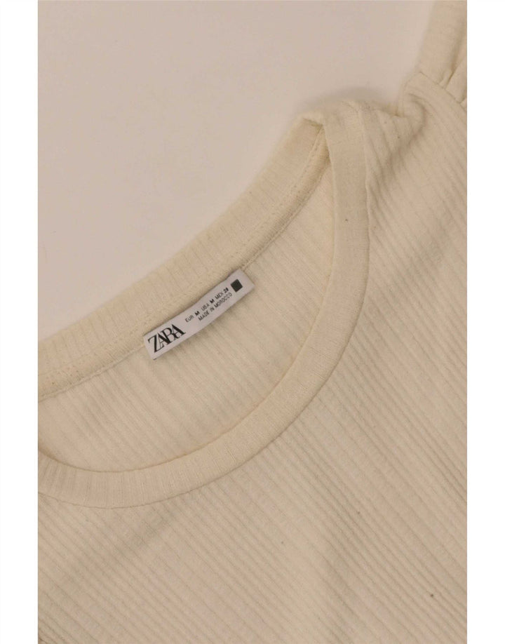 Zara Womens Crop Bluse Top UK 12 Medium Beige