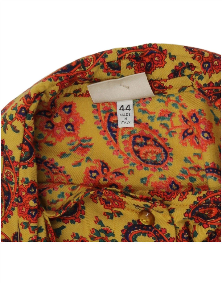 Byblos Dame Front Tie Shirt Bluse IT 44 Medium Yellow Paisley