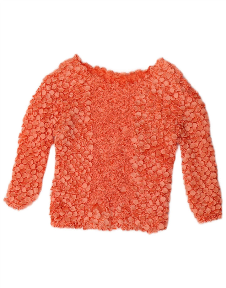 Vintage Womens Crop 3/4-ærmet bluse Top UK 10 Lille rød polyester