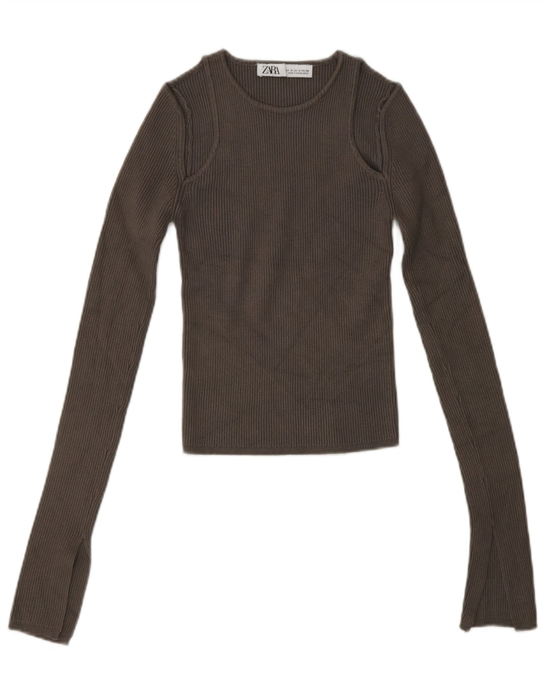 ZARA Womens Crop Boat Neck Jumper Sweater UK 8 Small Brown
