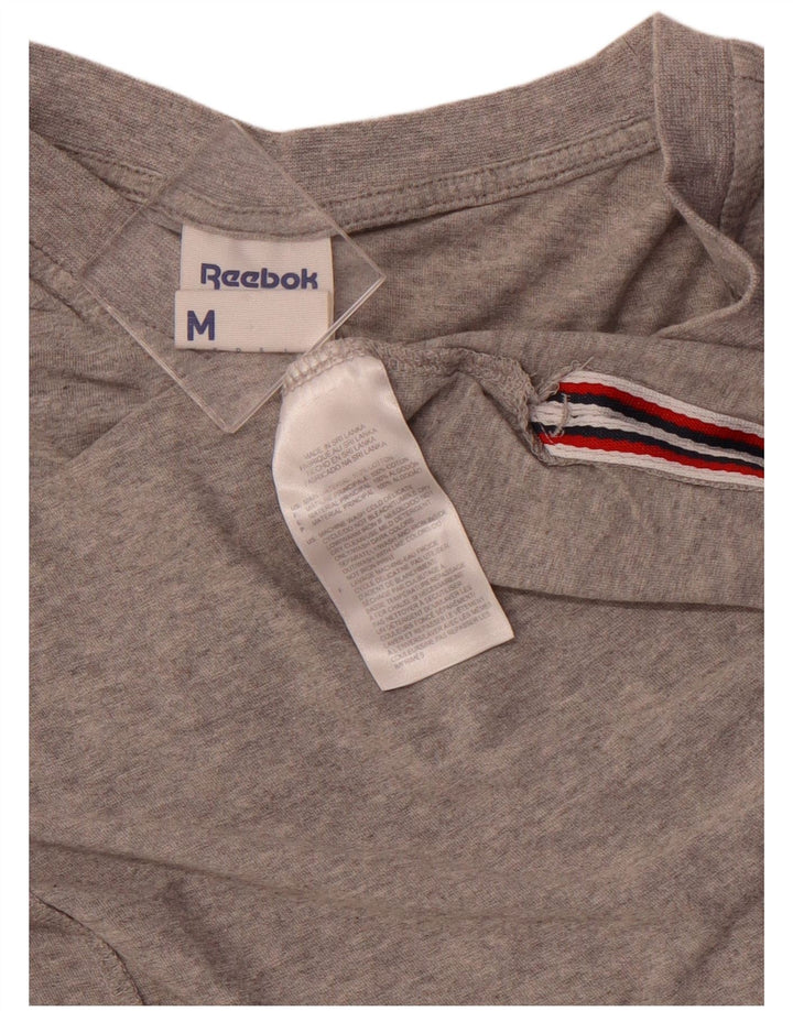 REEBOK Dame Klassisk grafisk T-shirt Top UK 12 Medium Grå Bomuld