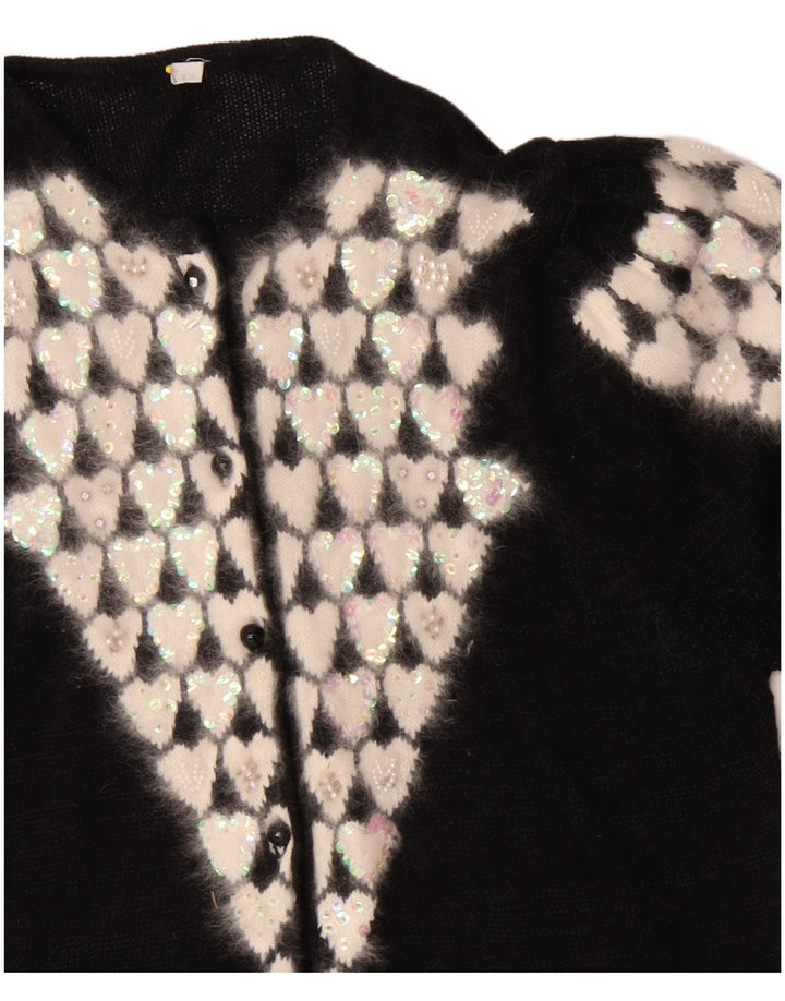 Vintage dame cardigan sweater EU 38 Medium Black Polyacrylic Heart