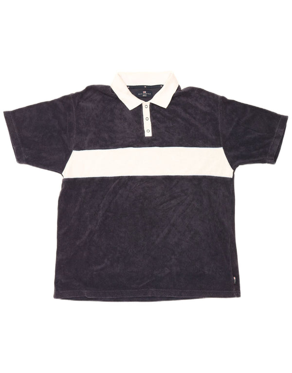 Marks & Spencer Herre Blue Harbor Velvet Polo Shirt Large Navy Colourblock