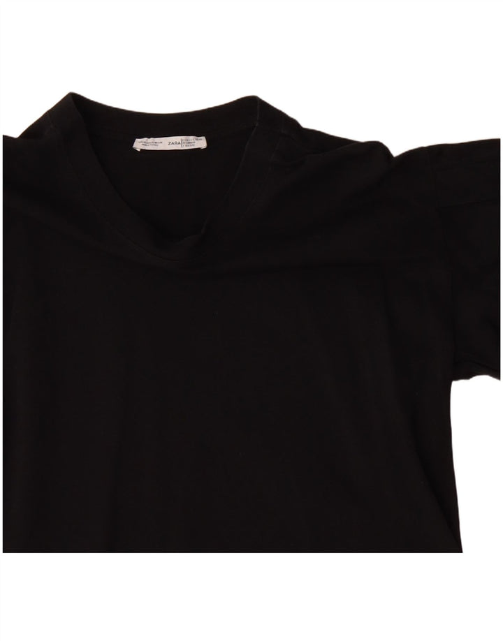 Zara Womens Crop Top 3/4 ærme UK 10 Small Black Bomuld