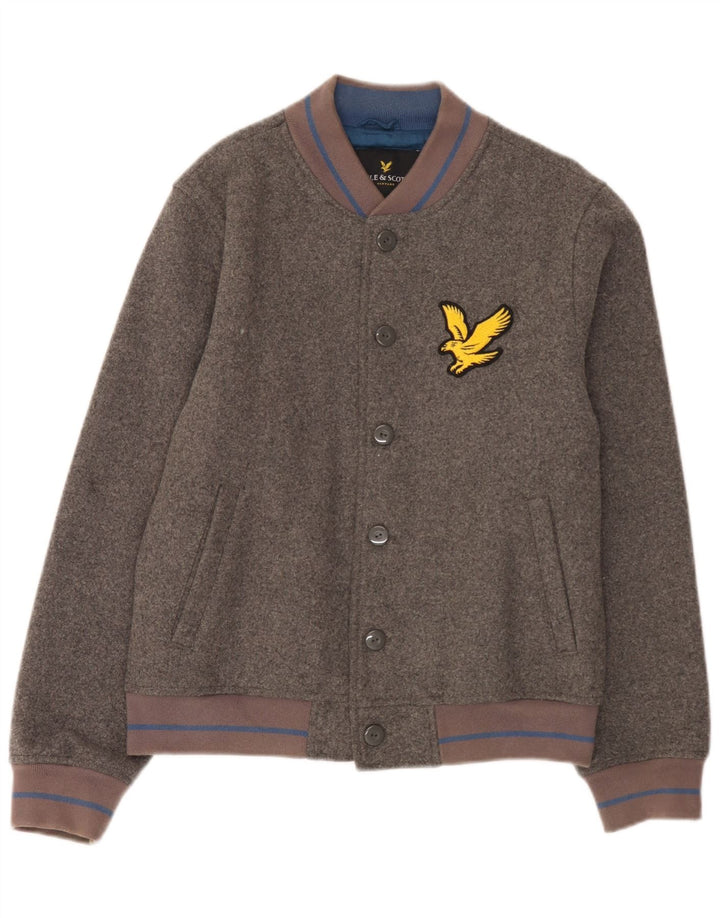 Lyle & Scott Herre Vintage Varsity Jacket UK 38 Medium Grey Colourblock Wool