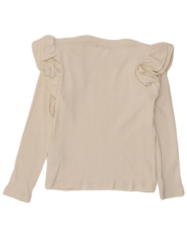 Zara Womens Crop Top Langærmet UK 8 Small Off White Bomuld