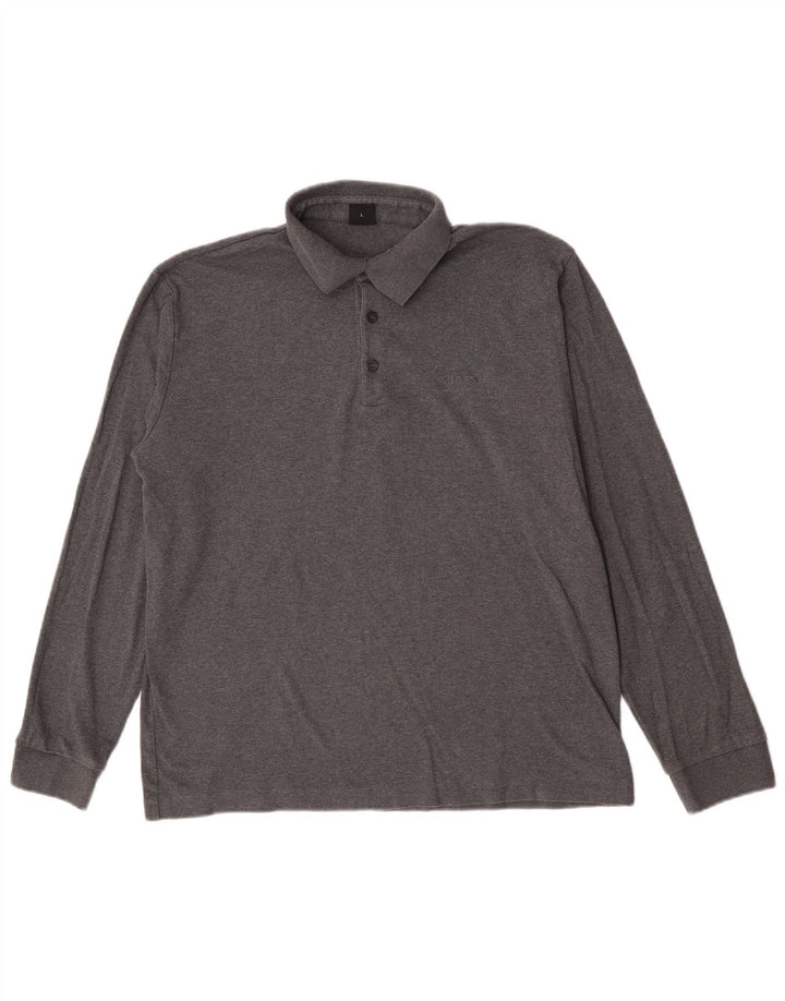 Hugo Boss Langærmet herre poloshirt Stor grå bomuld