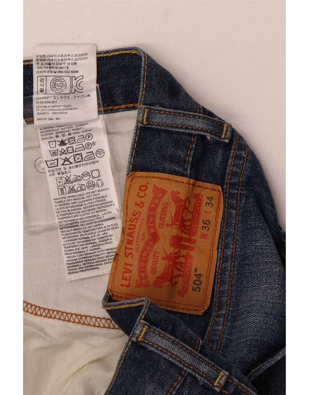 LEVI'S Herre 504 Straight Jeans W36 L34 Blå Bomuld