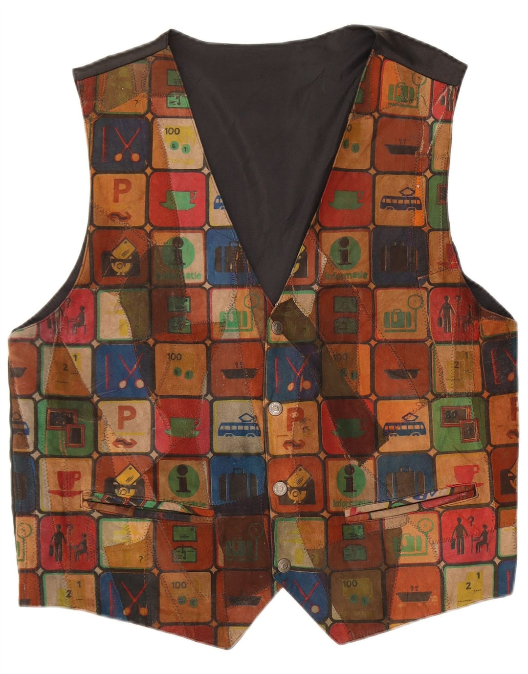 C & A Herre ruskindsvest Stor flerfarvet patchwork læder