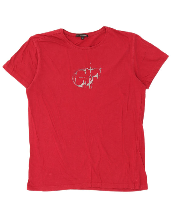Gianfranco Ferre Dame Grafisk T-Shirt Top IT 50 XL Rød Bomuld