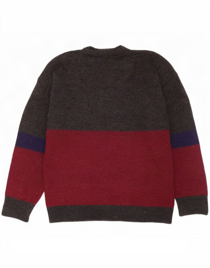 Vintage herre rund hals sweater stor flerfarvet farveblok