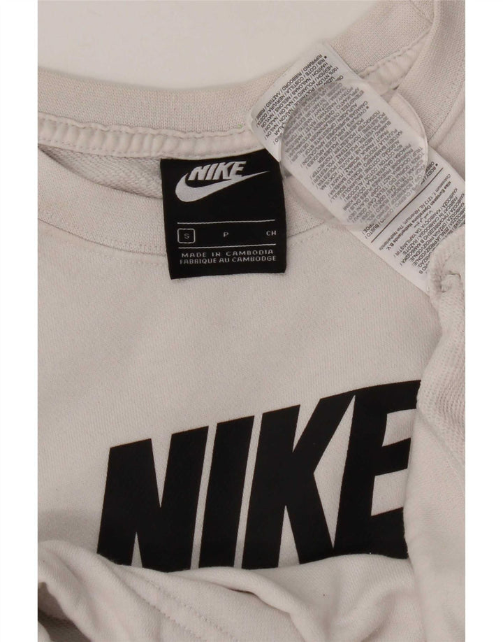 Nike Womens Crop Graphic Sweatshirt Jumper UK 10 Small White Colourblock