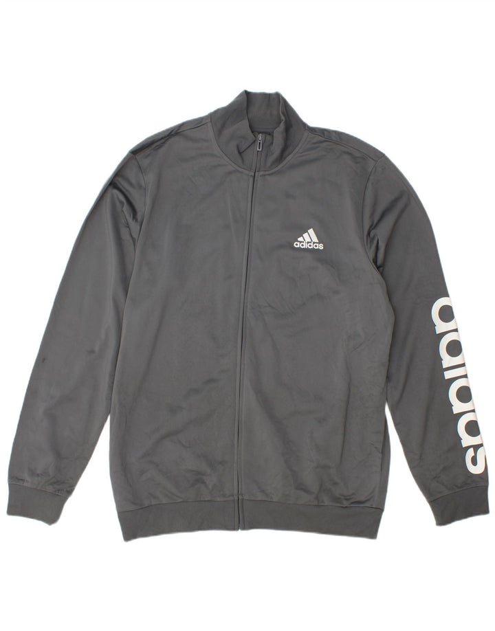 Adidas Herre grafisk træningsdragt topjakke mellemgrå polyester