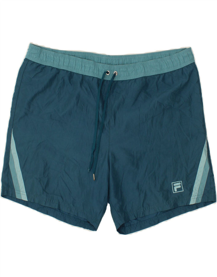 FILA Mens Swimming Shorts Large  Blue Colourblock Polyester Vintage Fila and Second-Hand Fila from Messina Hembry 
