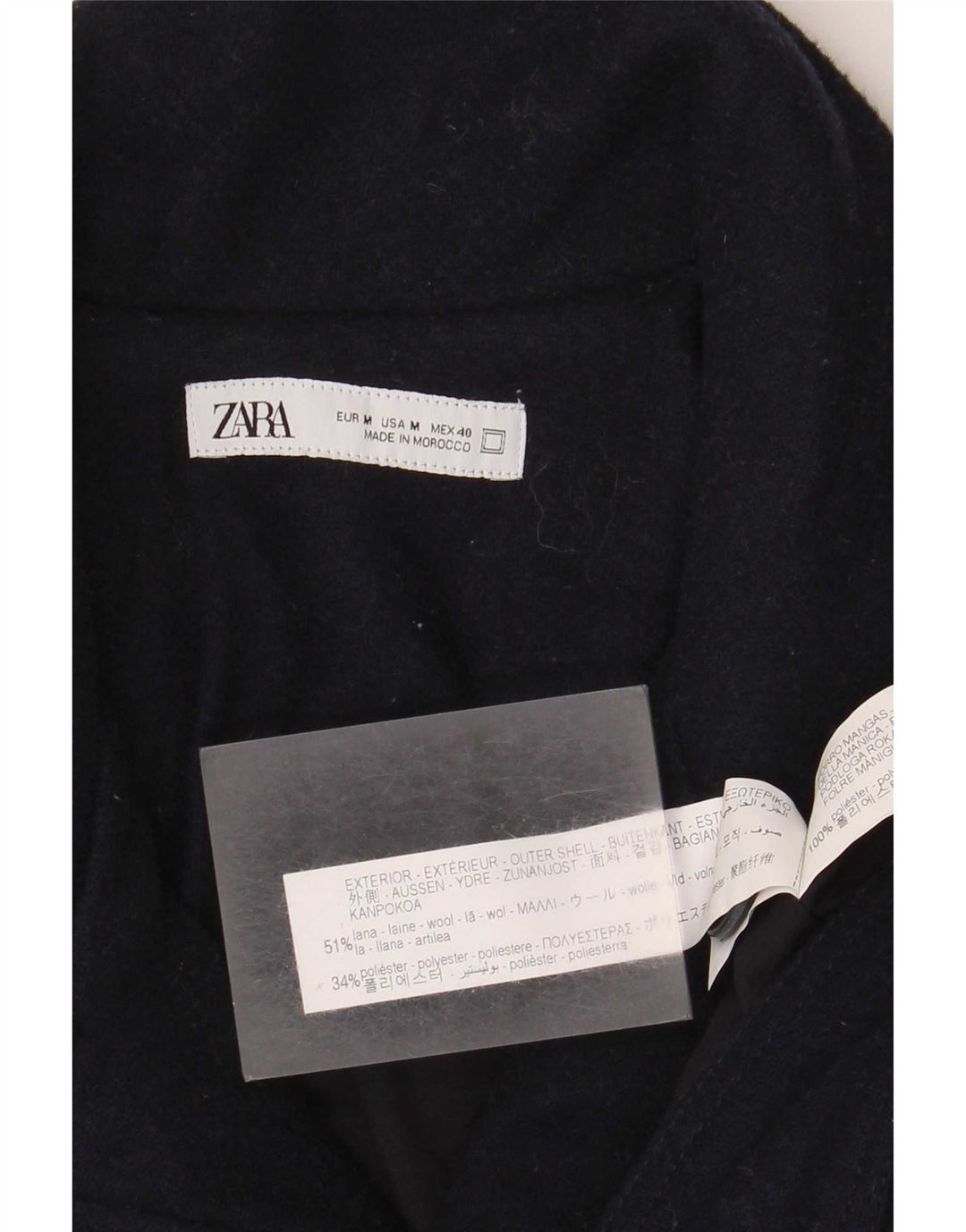 Zara Herre Bomber Jacket UK 38 Medium Navy Blue Wool